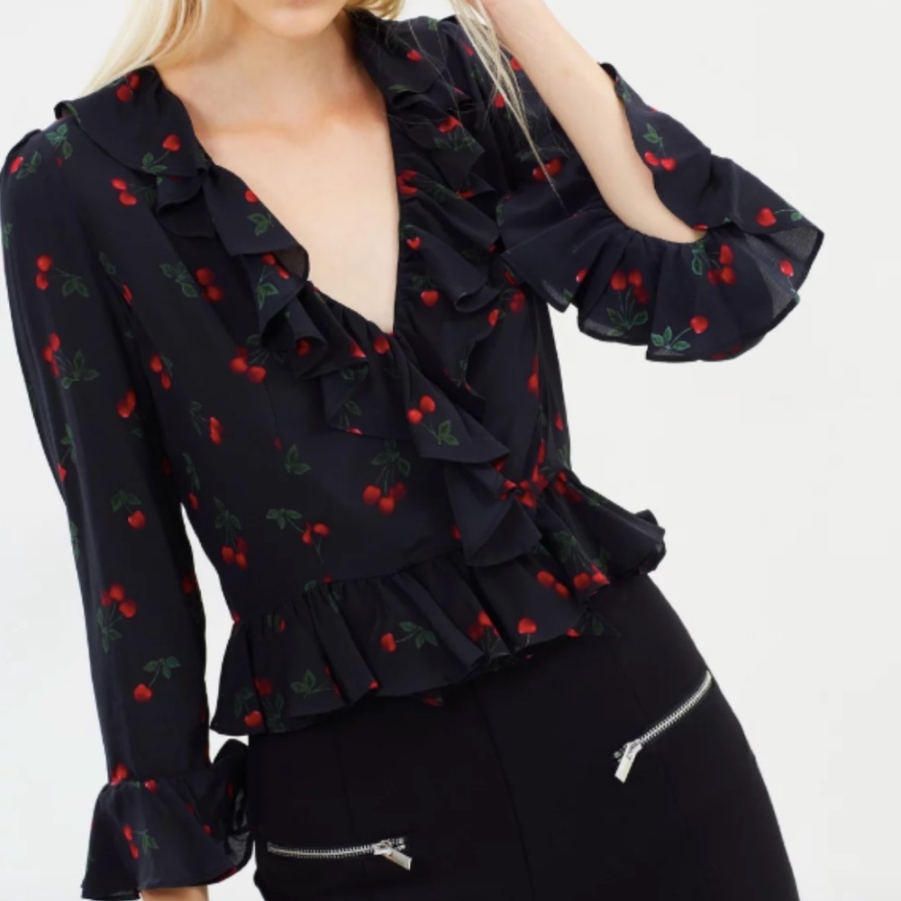The Kooples Cherry Love Ruffle Silk Top